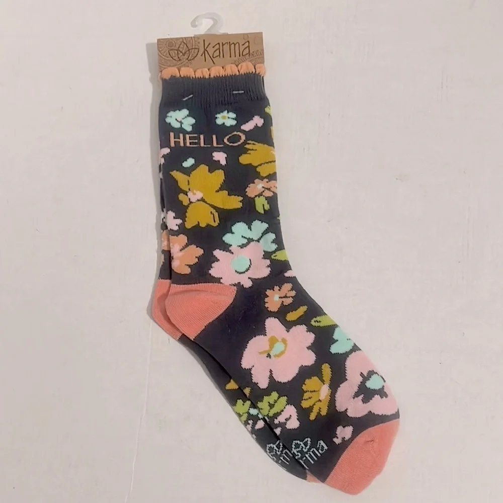 Karma Women's Floral Socks - Navy OSFM